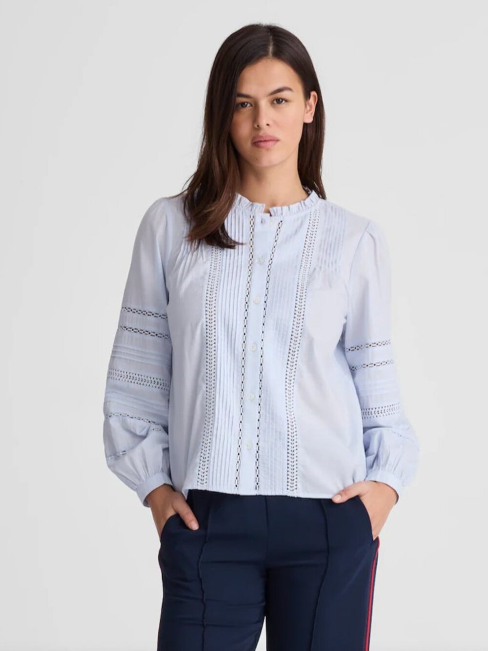 NWT Madewell Lace Insert High Neck Pintuck  Shirt Small